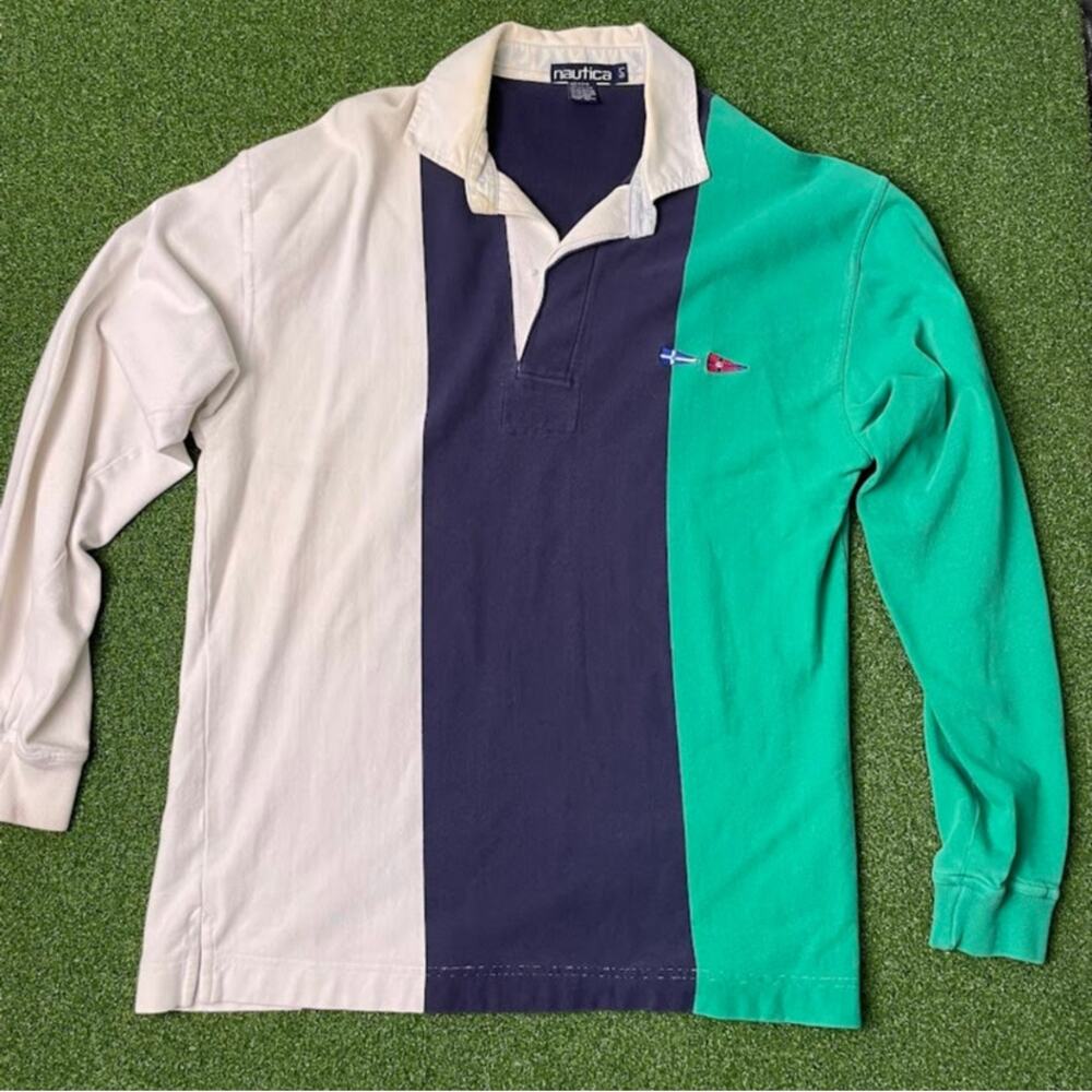 Vintage 90s Y2K Mens Nautica Color Black Long Sleeve Polo Sz L